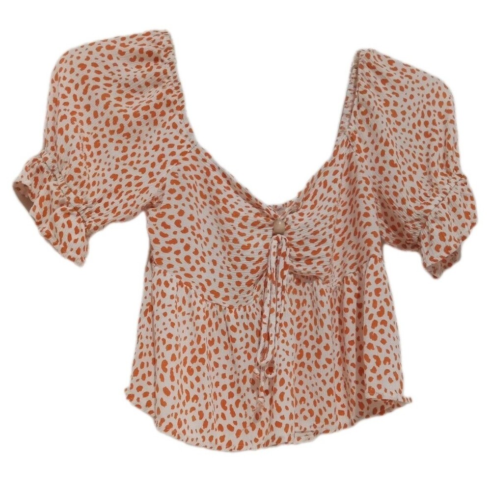 Urban Romantic Crop Top Womens Small  Animal Print Puff Sleeve Crop Shirt